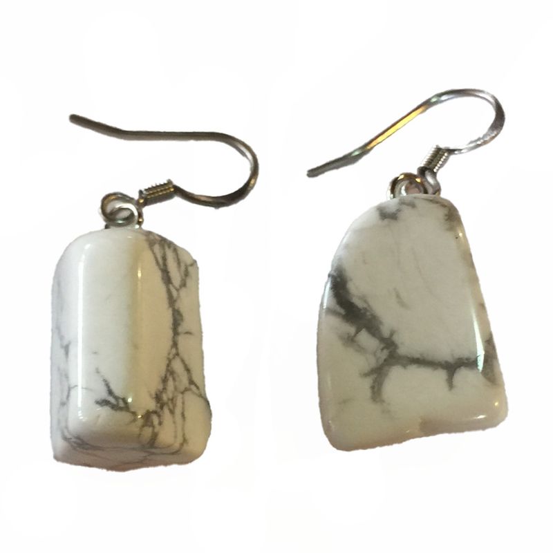 SILVER STAINLESS  ABSTACT HOWLITE EARRINGS