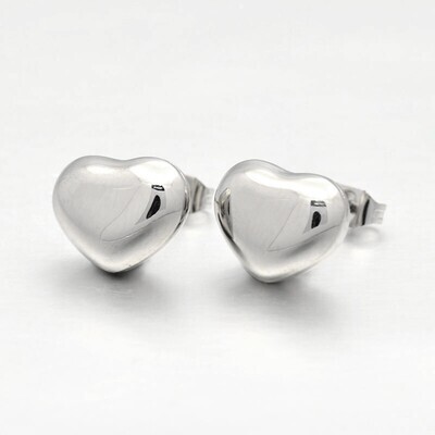 SILVER STAINLESS HEART STUD EARRINGS