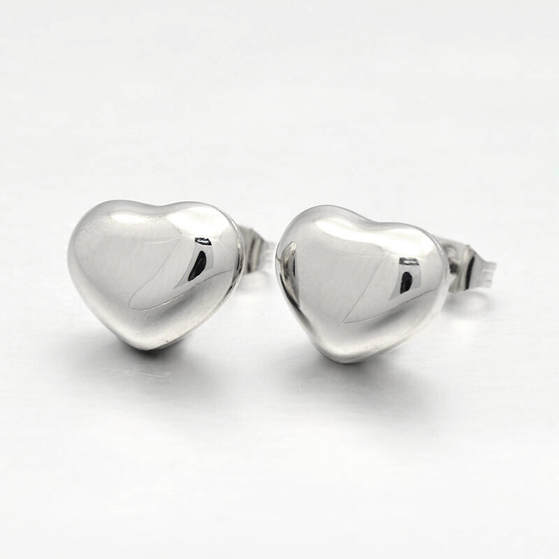 SILVER STAINLESS HEART STUD EARRINGS