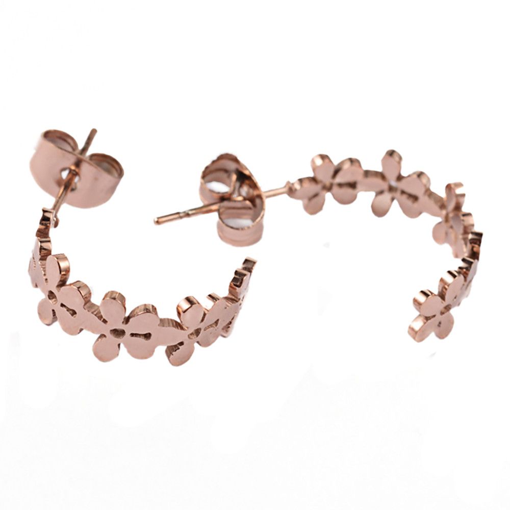 ROSE STAINLESS FLOWER HOOP EARRINGS
