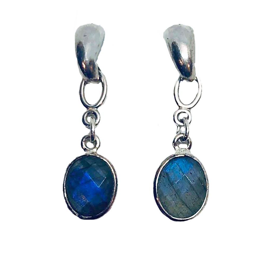 SILVER OVAL LABRADORITE EARRINGS