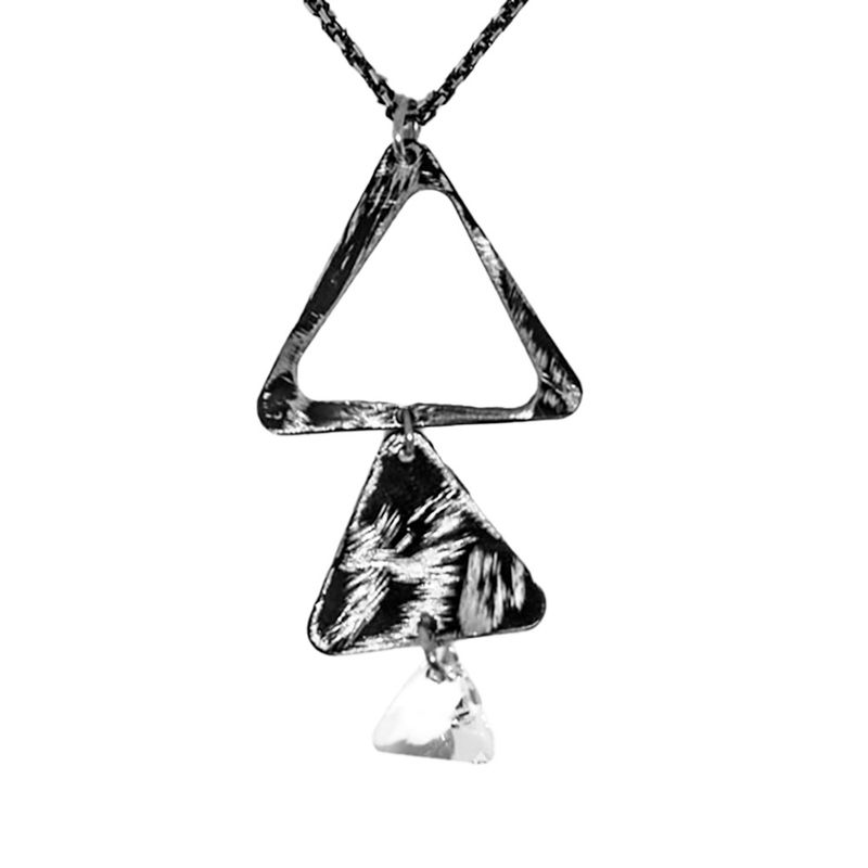 SILVER OXIDIZED TRI TEXTURED &amp; CZ PENDANT