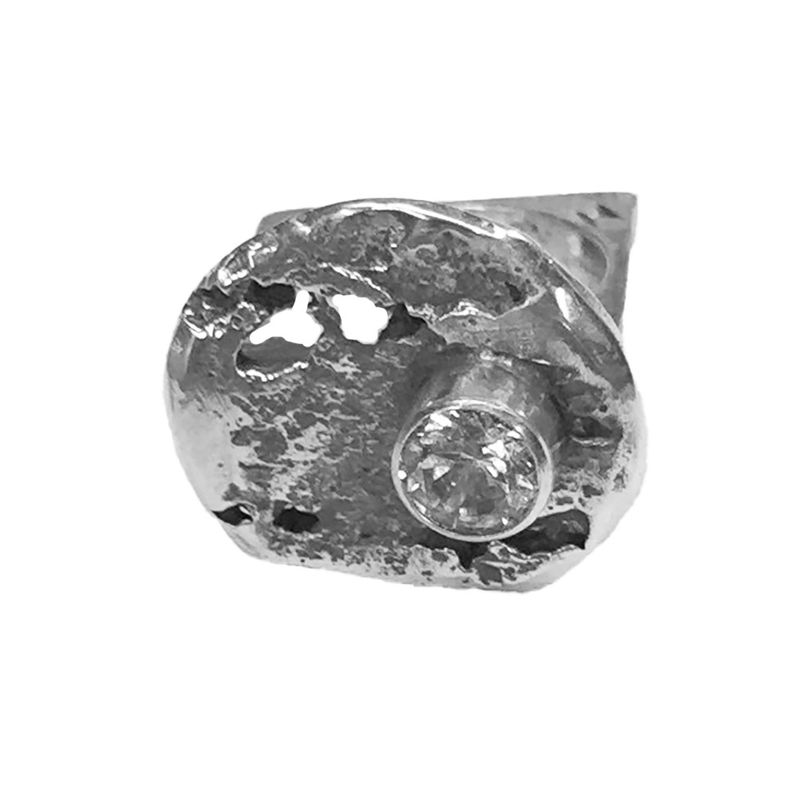 SILVER OXIDIZED CAST CORK &amp; 6MM CZ SQUARE SHANK RING