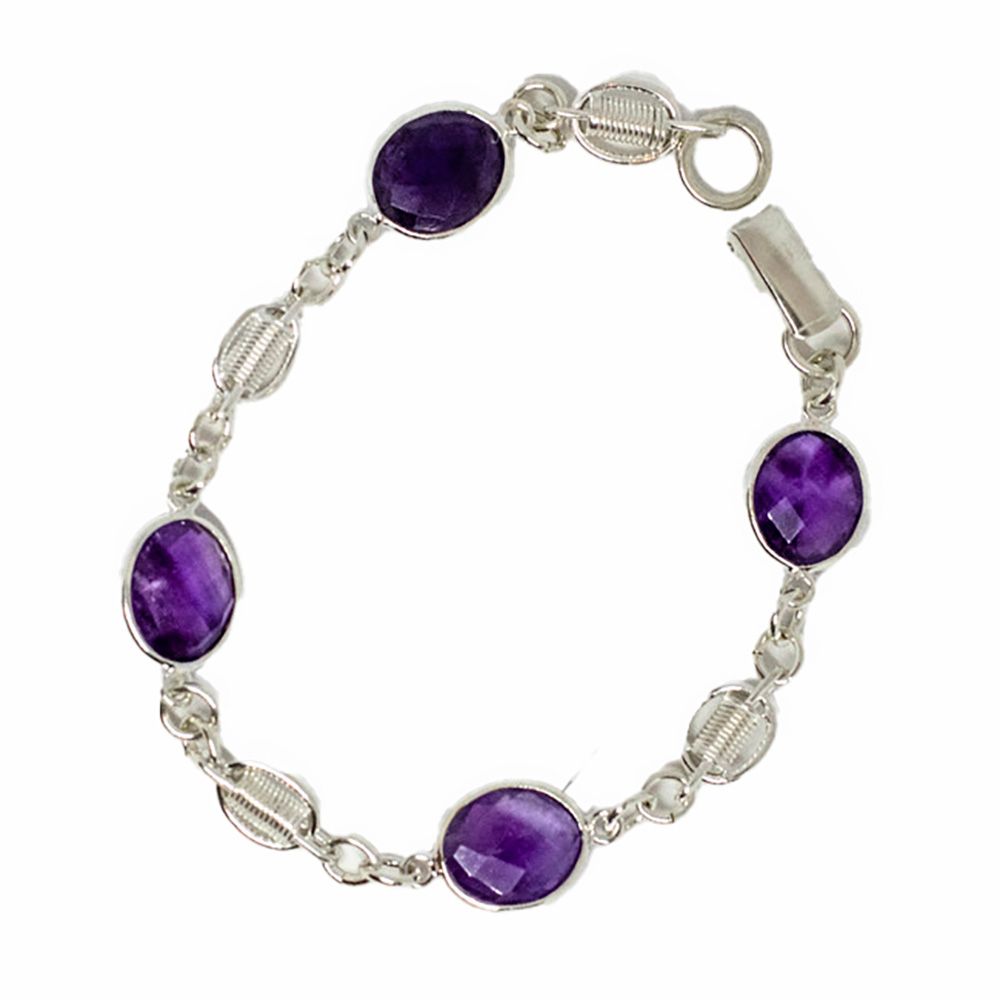 SILVER AMETHYST OVAL LINK BRACELET