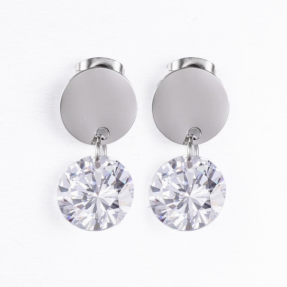 SILVER STAINLESS  CZ POST EARRINGS FJE2N