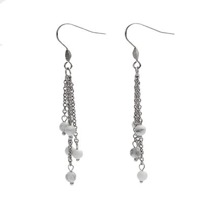 SILVER STAINLESS HOWLITE BEAD &amp; CHAIN EARRINGS