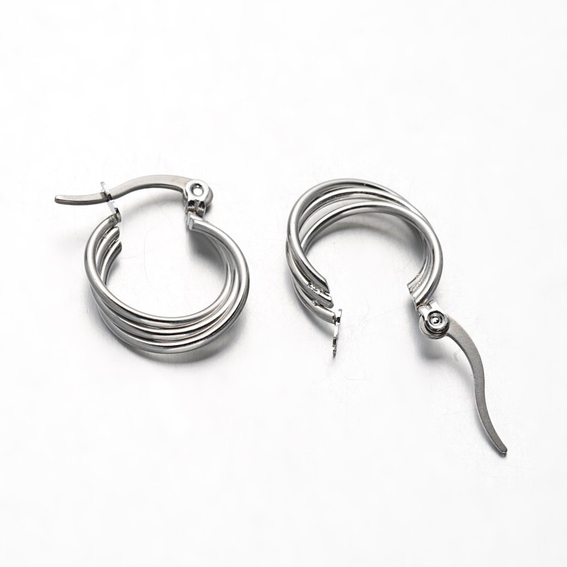 SILVER STAINLESS 3 BAND 20MM HOOP EARRINGS