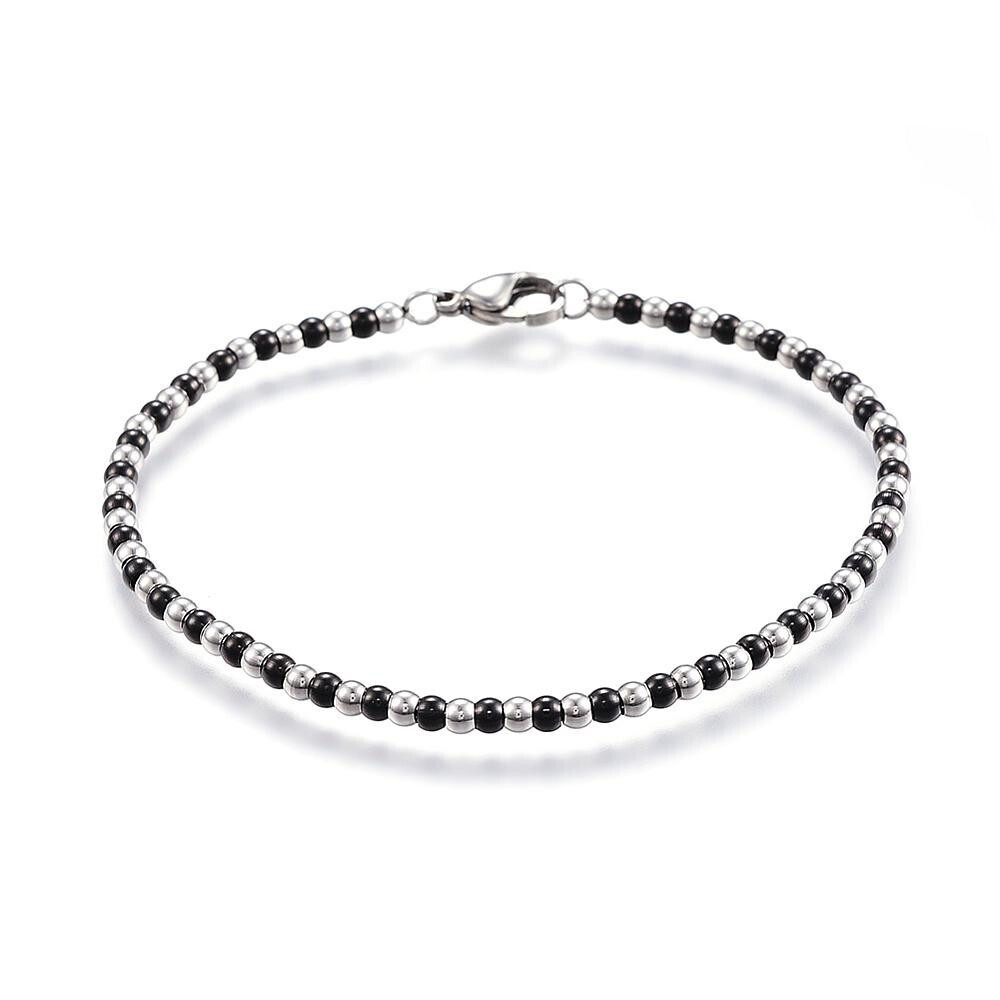 STAINLESS &amp; GUNMETAL BEAD BRACELET FJB100