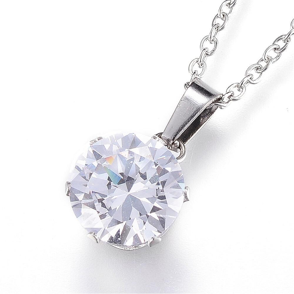 SILVER STAINLESS SOLITAIRE CZ NECKLACE FJN68