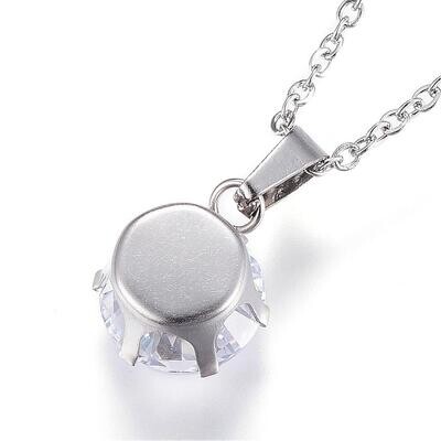SILVER STAINLESS SOLITAIRE CZ NECKLACE FJN68