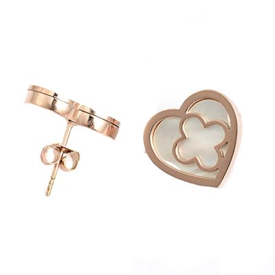 ROSE STAINLESS HEART &amp; FLOWER EARRINGS