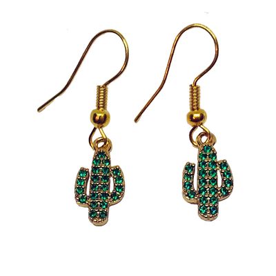 GOLD STAINLESS SAGUARO CZ EARRINGS