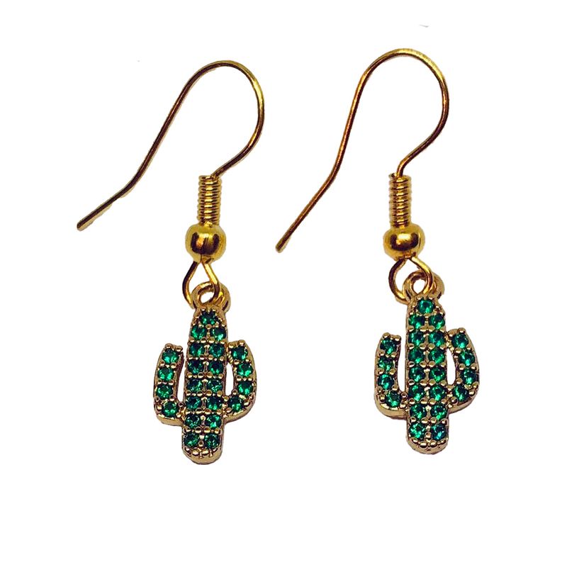 GOLD STAINLESS SAGUARO CZ EARRINGS