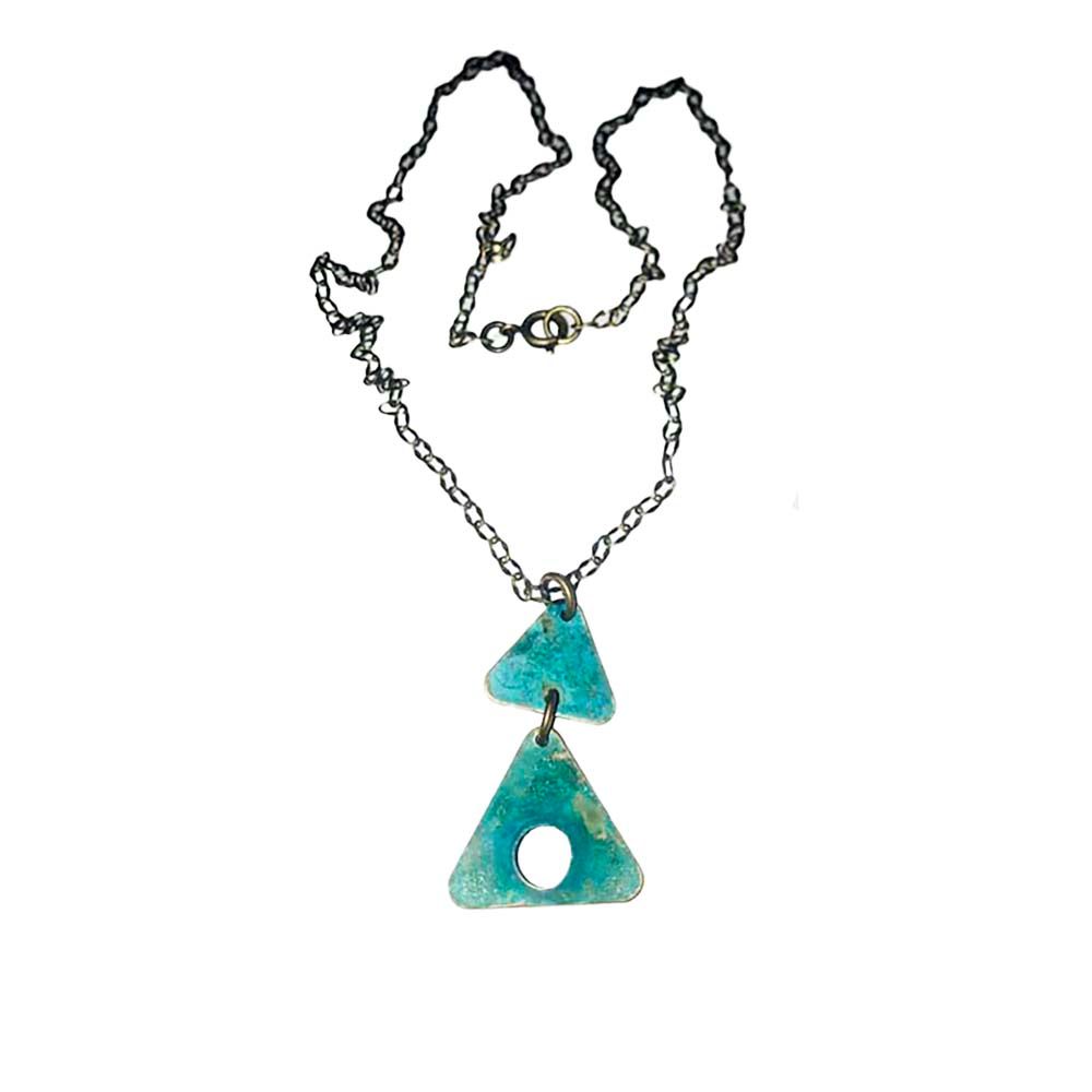 BRASS PATINA DOUBLE TRI NECKLACE