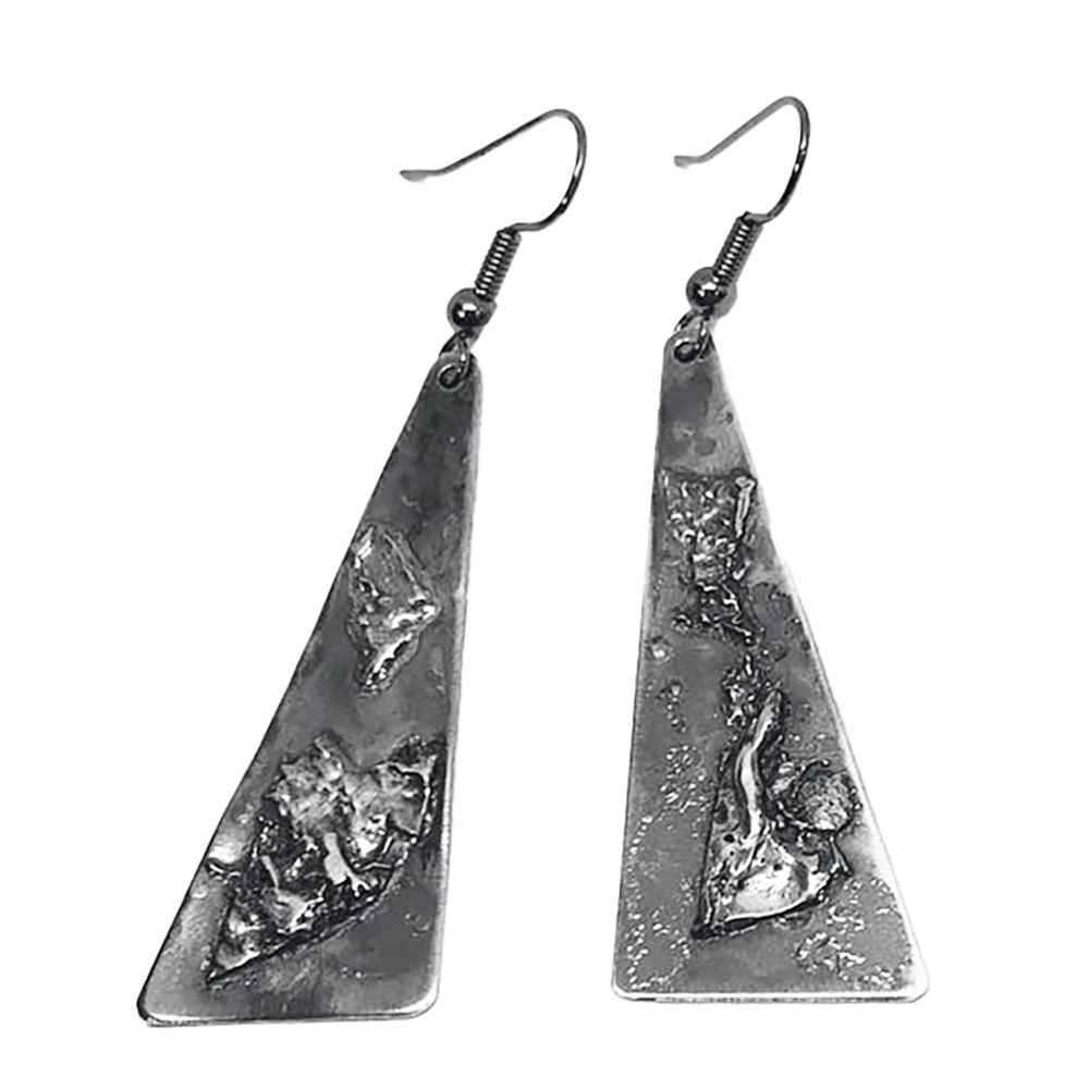 SILVER OXIDIZED TRI TEXTURED EARRINGS