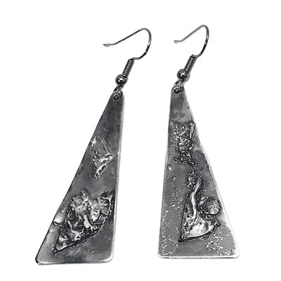 SILVER OXIDIZED TRI TEXTURED EARRINGS