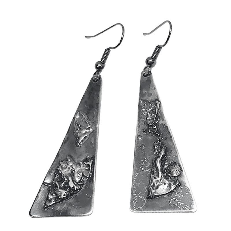 SILVER OXIDIZED TRI TEXTURED EARRINGS