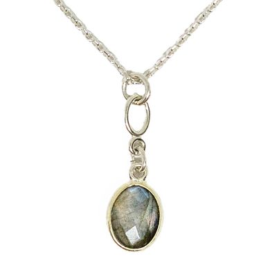 SILVER OVAL LABRADORITE  NECKLACE