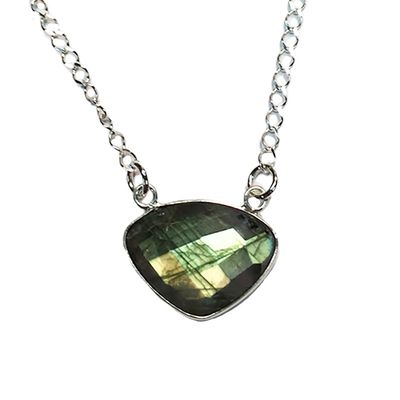SILVER FACETED LABRADORITE NECKLACE
