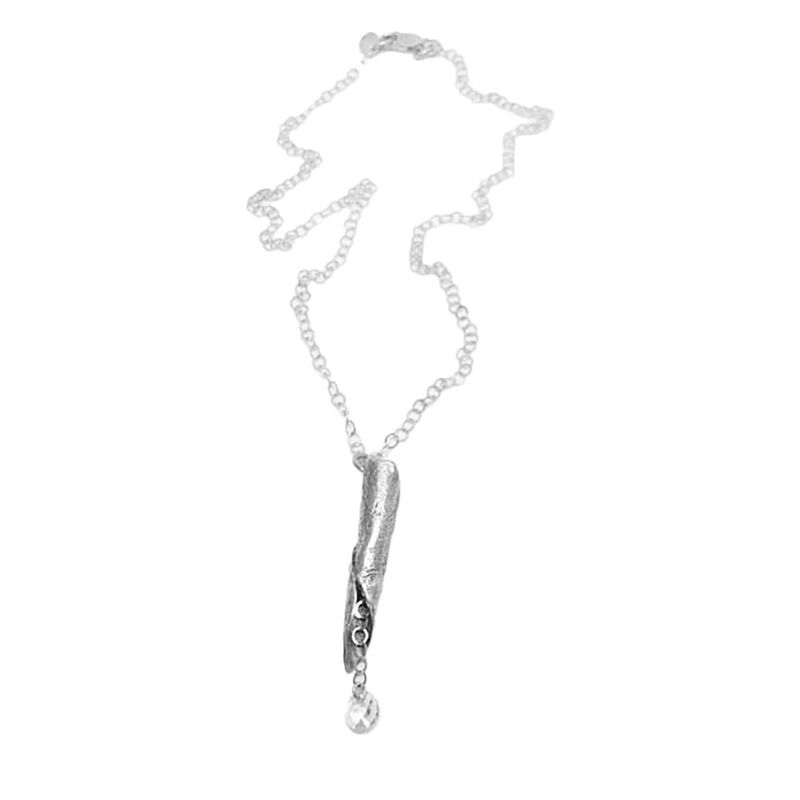SILVER OXIDIZED CAST POD &amp; CZ NECKLACE