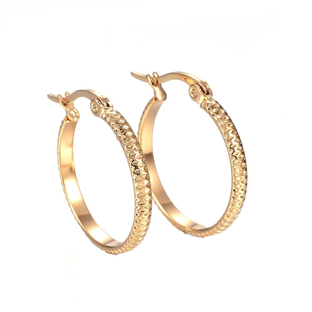 GOLD STAINLESS TEXTURED HOOP EARRINGS