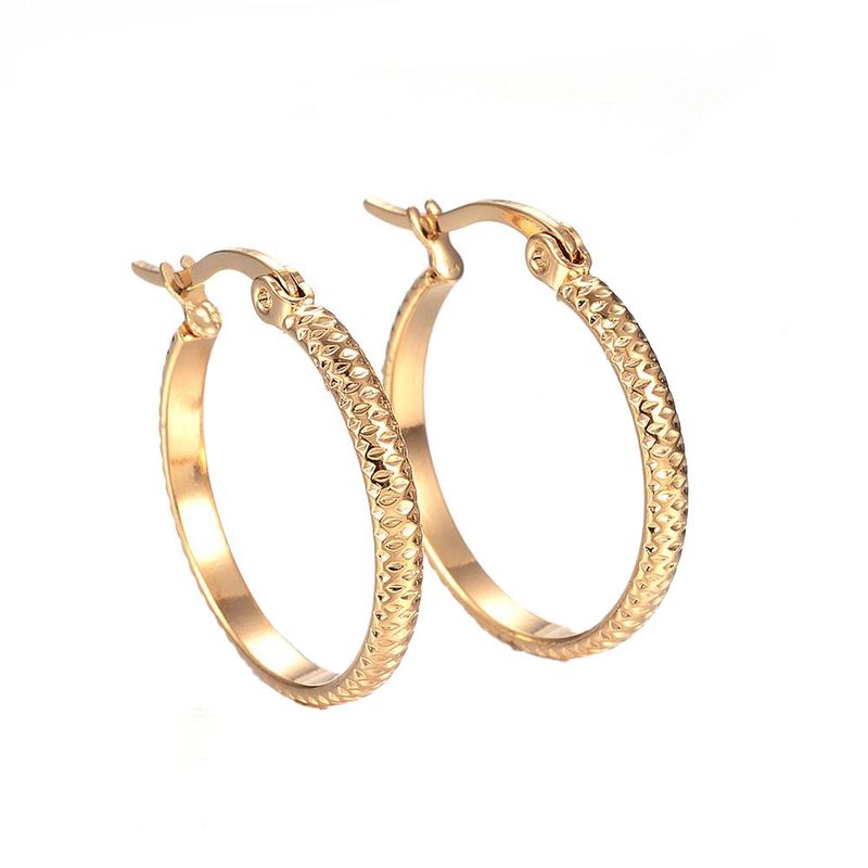 GOLD STAINLESS TEXTURED HOOP EARRINGS