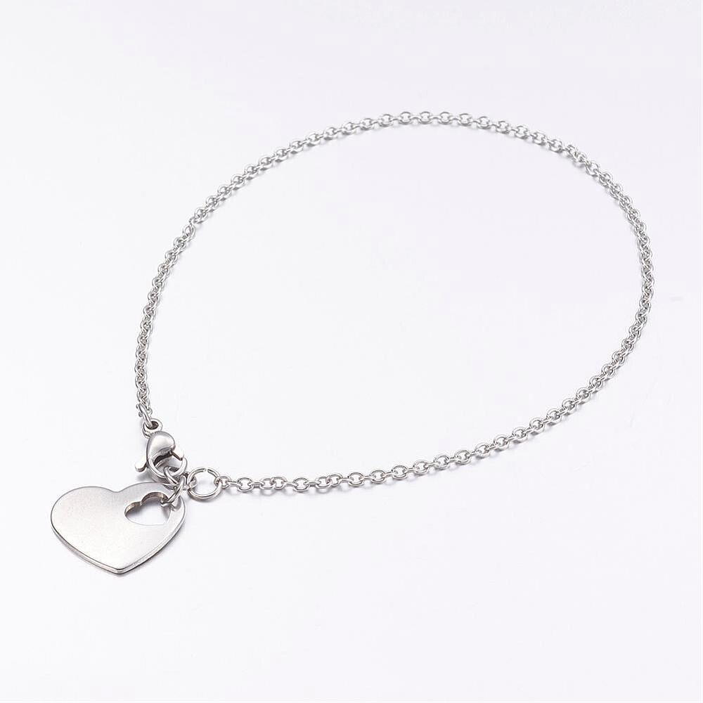 SILVER STAINLESS HEART ANKLET