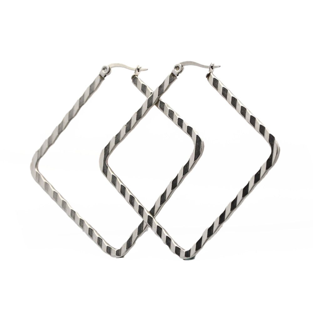 SILVER STAINLESS SQUARE TEXTURED HOOP EARRINGS