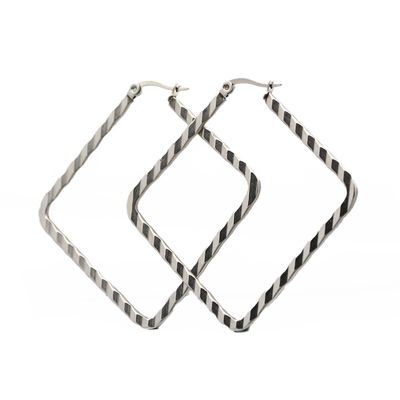 SILVER STAINLESS SQUARE TEXTURED HOOP EARRINGS