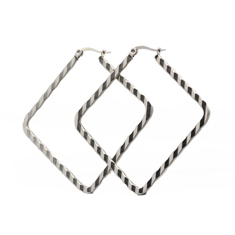 SILVER STAINLESS SQUARE TEXTURED HOOP EARRINGS SILVER STAINLESS SQUARE TEXTURED HOOP EARRINGS