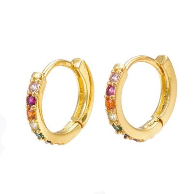 GOLD STAINLESS HOOP MULTI-COLOR CZ HUGGIE EARRINGS