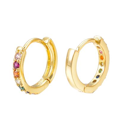 GOLD STAINLESS HOOP MULTI-COLOR CZ HUGGIE EARRINGS