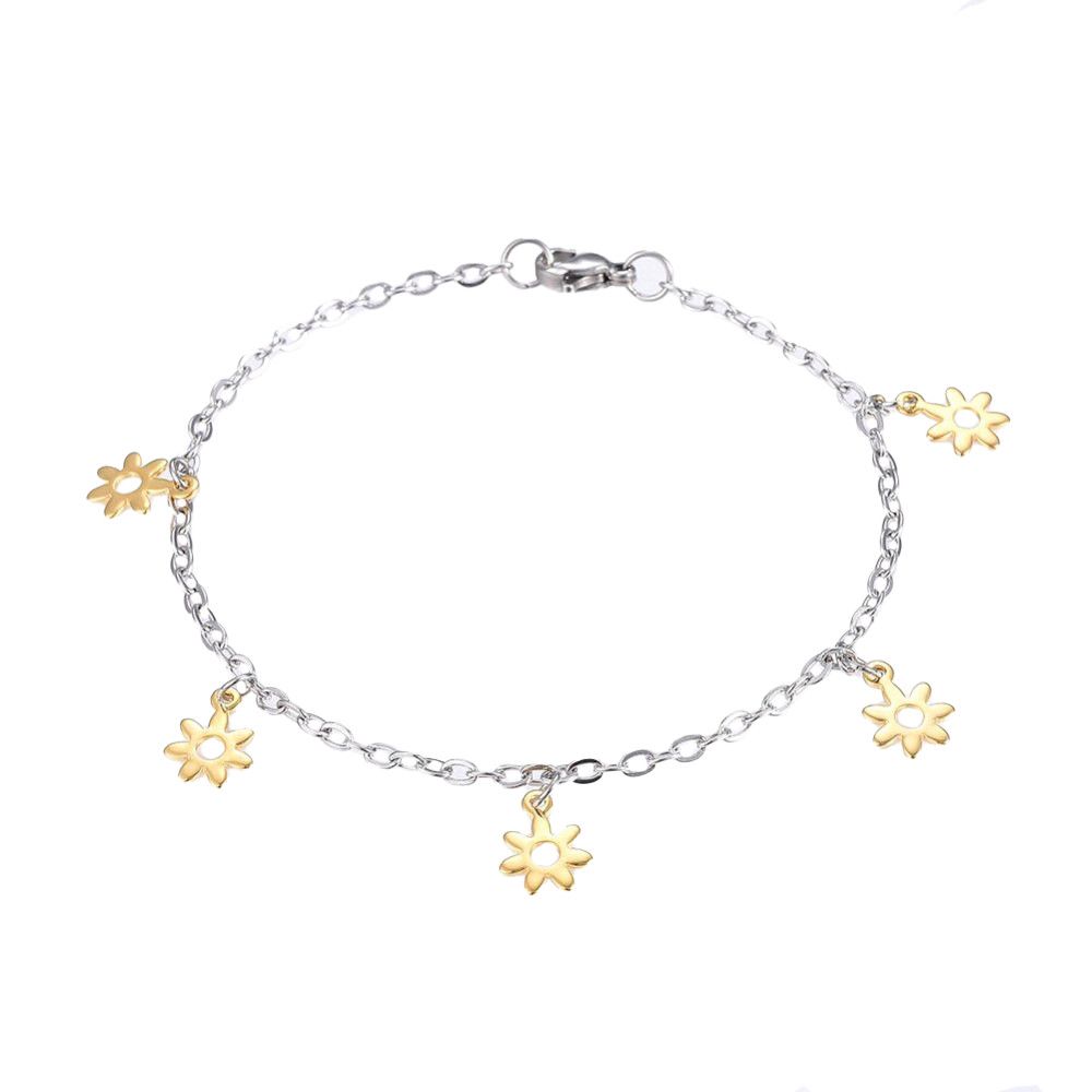 MIXED STAINLESS FLOWER DANGLE BRACELET