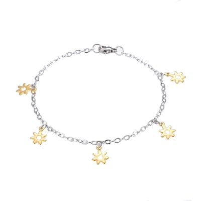 MIXED STAINLESS FLOWER DANGLE BRACELET