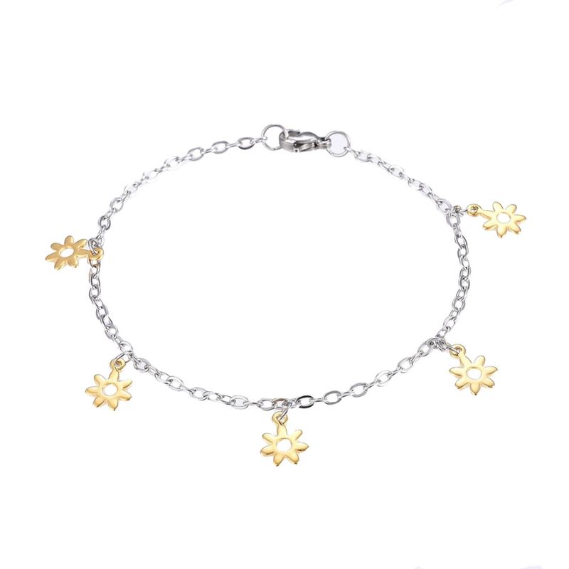 MIXED STAINLESS FLOWER DANGLE BRACELET