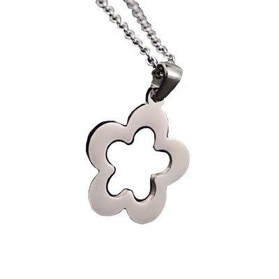 SILVER STAINLESS CUT-OUT FLOWER NECKLACE