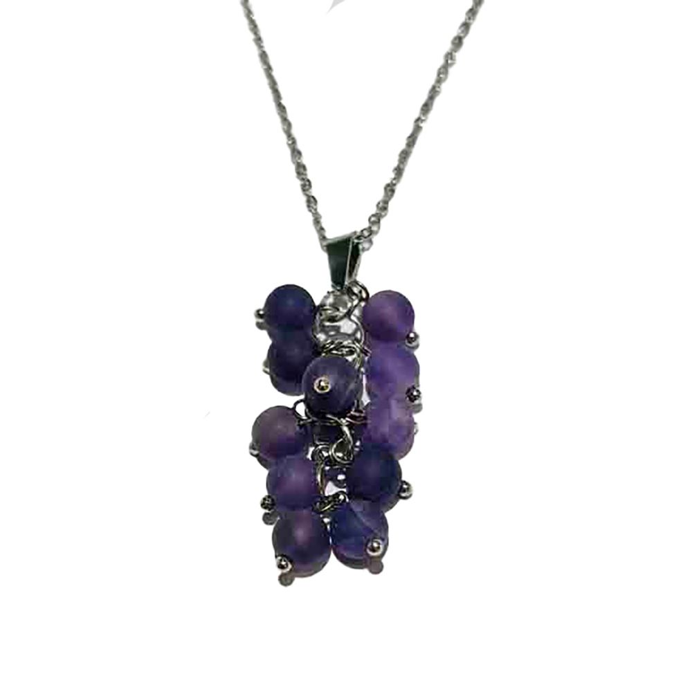 SILVER STAINLESS AMETHYST BEAD NECKLACE