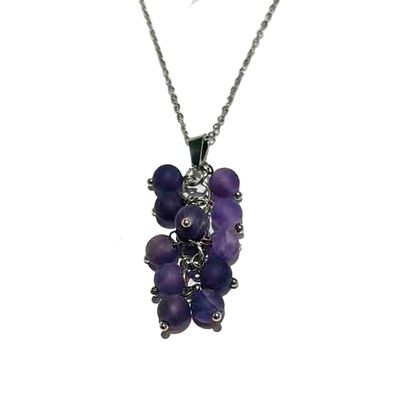 SILVER STAINLESS AMETHYST BEAD NECKLACE
