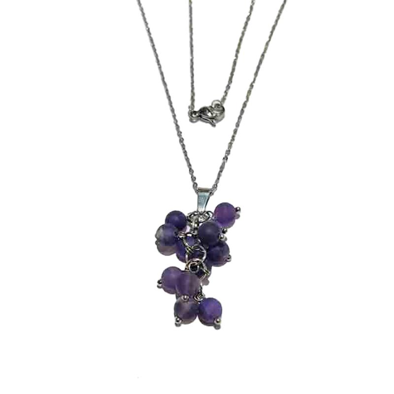 SILVER STAINLESS AMETHYST BEAD NECKLACE