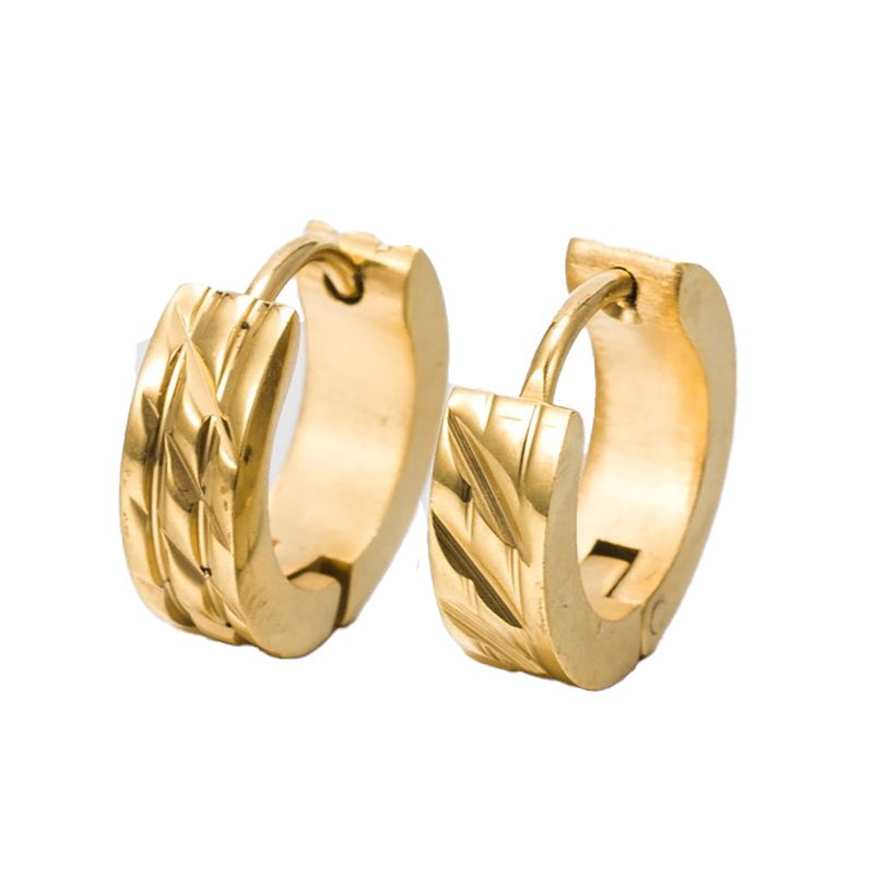 GOLD STAINLESS HUGGIE TEXTURE EARRINGS