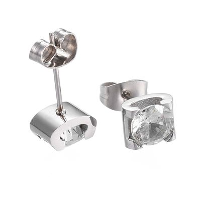 SILVER STAINLESS CZ 6MM STUD EARRINGS