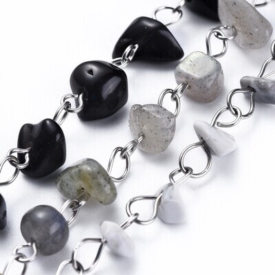 SILVER STAINLESS MULTI-STONES CHIP BRACELET