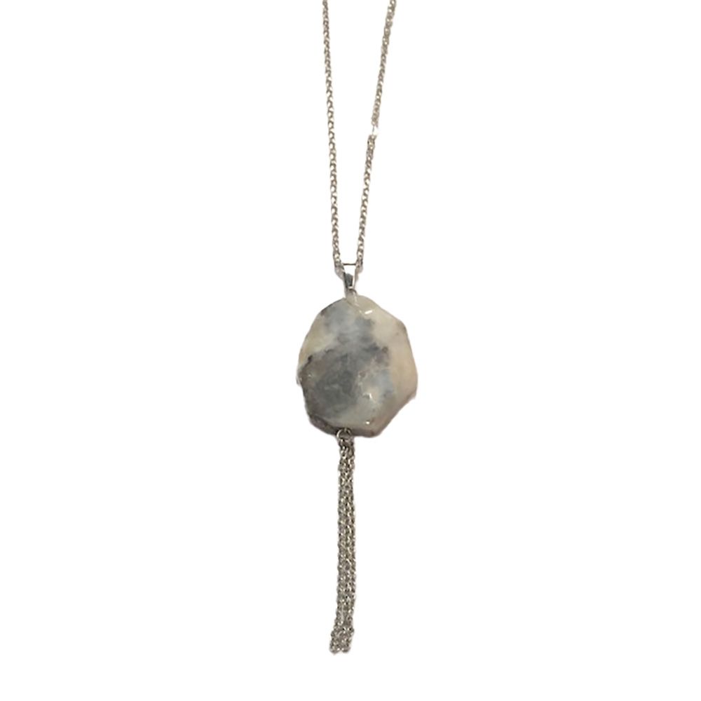 SILVER STAINLESS ABSTRACT AGATE NECKLACE