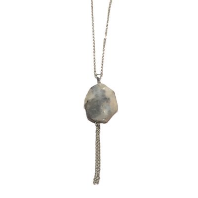 SILVER STAINLESS ABSTRACT AGATE NECKLACE