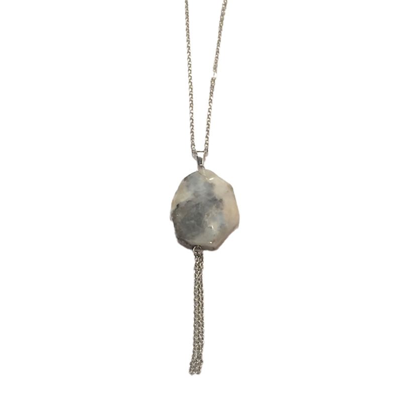 SILVER STAINLESS ABSTRACT AGATE NECKLACE