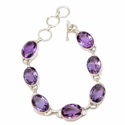 SILVER AMETHYST OVAL BRACELET