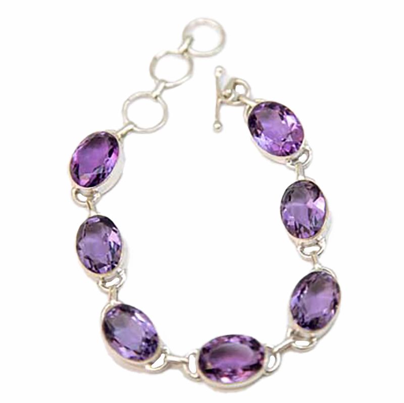 SILVER AMETHYST OVAL BRACELET
