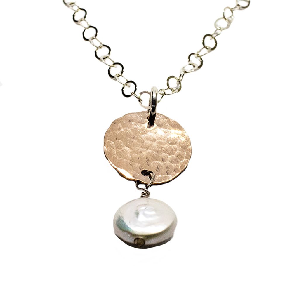 MIXED METALS COIN PEARL NECKLACE