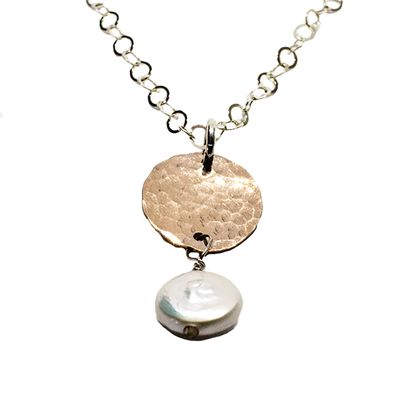 MIXED METALS COIN PEARL NECKLACE