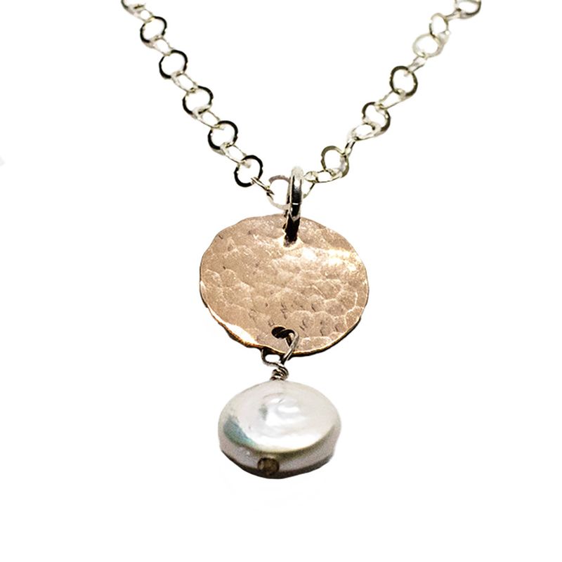 MIXED METALS COIN PEARL NECKLACE